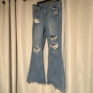 American Eagle Outfitters Light Blue Distressed Flare Jeans